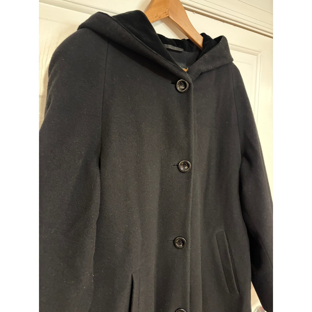 Lambs Wool Velvet Hood Coat Women 12 M  L Forecaster Boston Black Classic Winter